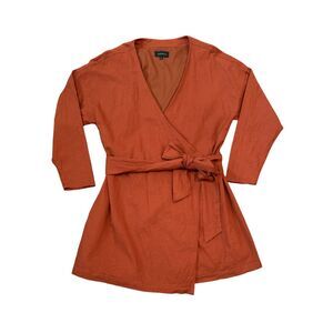 Majorelle Gina Orange Long Sleeve Linen Wrap Dress Size M